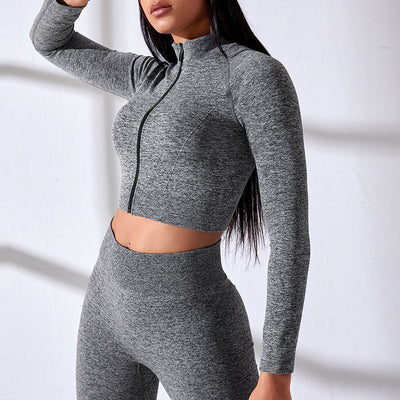 Vêtements de Yoga sans couture, fermeture éclair, serré, manches longues