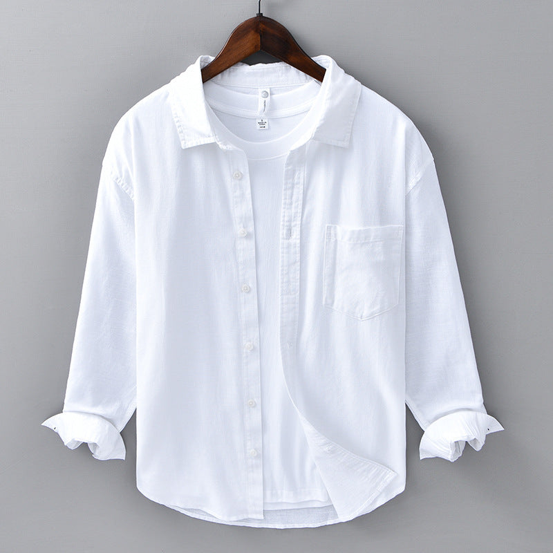 Chemise décontractée en coton et lin à manches longues