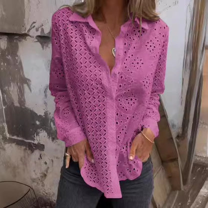 Chemise imprimé creux bouton ample haut en maille femme