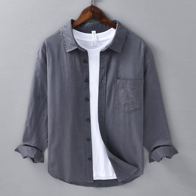 Chemise décontractée en coton et lin à manches longues