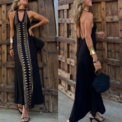 Robe élégante sans manches, dos nu, style européen et américain chic pour femme
