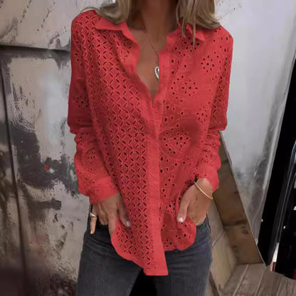 Chemise imprimé creux bouton ample haut en maille femme