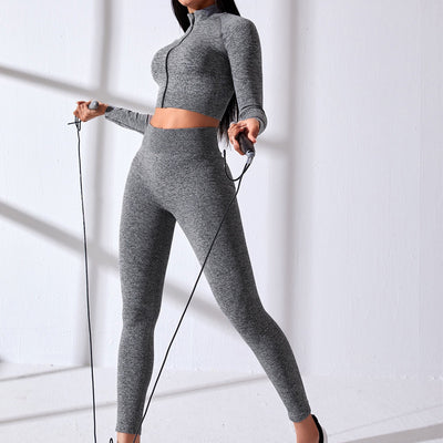 Vêtements de Yoga sans couture, fermeture éclair, serré, manches longues