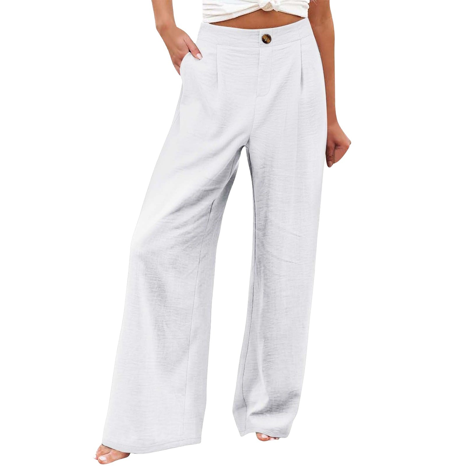 Pantalon large à taille élastique et boutons