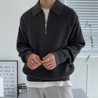 Pull à revers pour hommes, tricot ample, légèrement mature, tendance, hiver