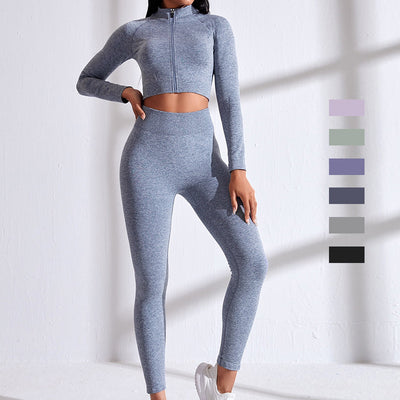 Vêtements de Yoga sans couture, fermeture éclair, serré, manches longues