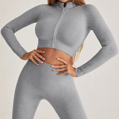 Vêtements de Yoga sans couture, fermeture éclair, serré, manches longues