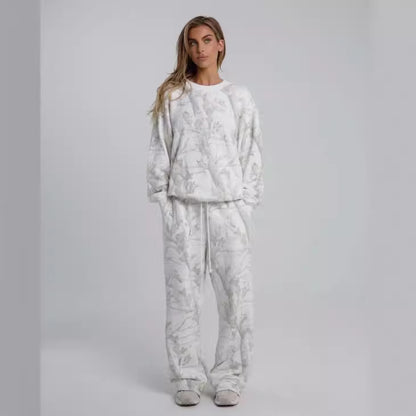 Sweat à capuche et ensemble camouflage imprimé feuille d'érable surdimensionné pour femme