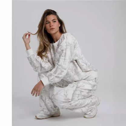 Sweat à capuche et ensemble camouflage imprimé feuille d'érable surdimensionné pour femme