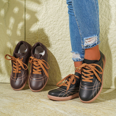 Baskets rétro à lacets pour femme, mode décontractée à semelle épaisse, bout rond et enfilage pratique