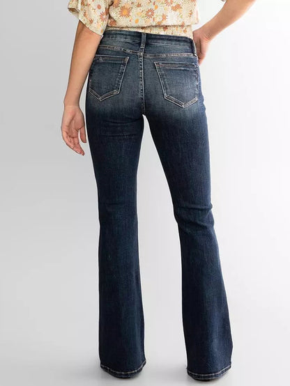 Jean évasé rétro extensible taille moyenne pour femme