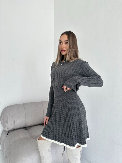 Robe pull tricotée à manches longues et boutons pour femmes