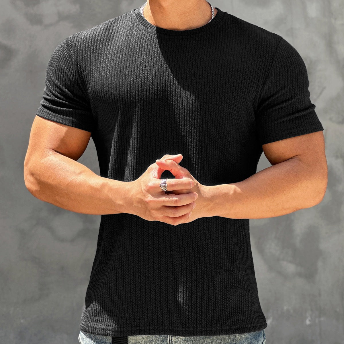 T-shirt à manches courtes pour hommes, sport et fitness, séchage rapide texturé