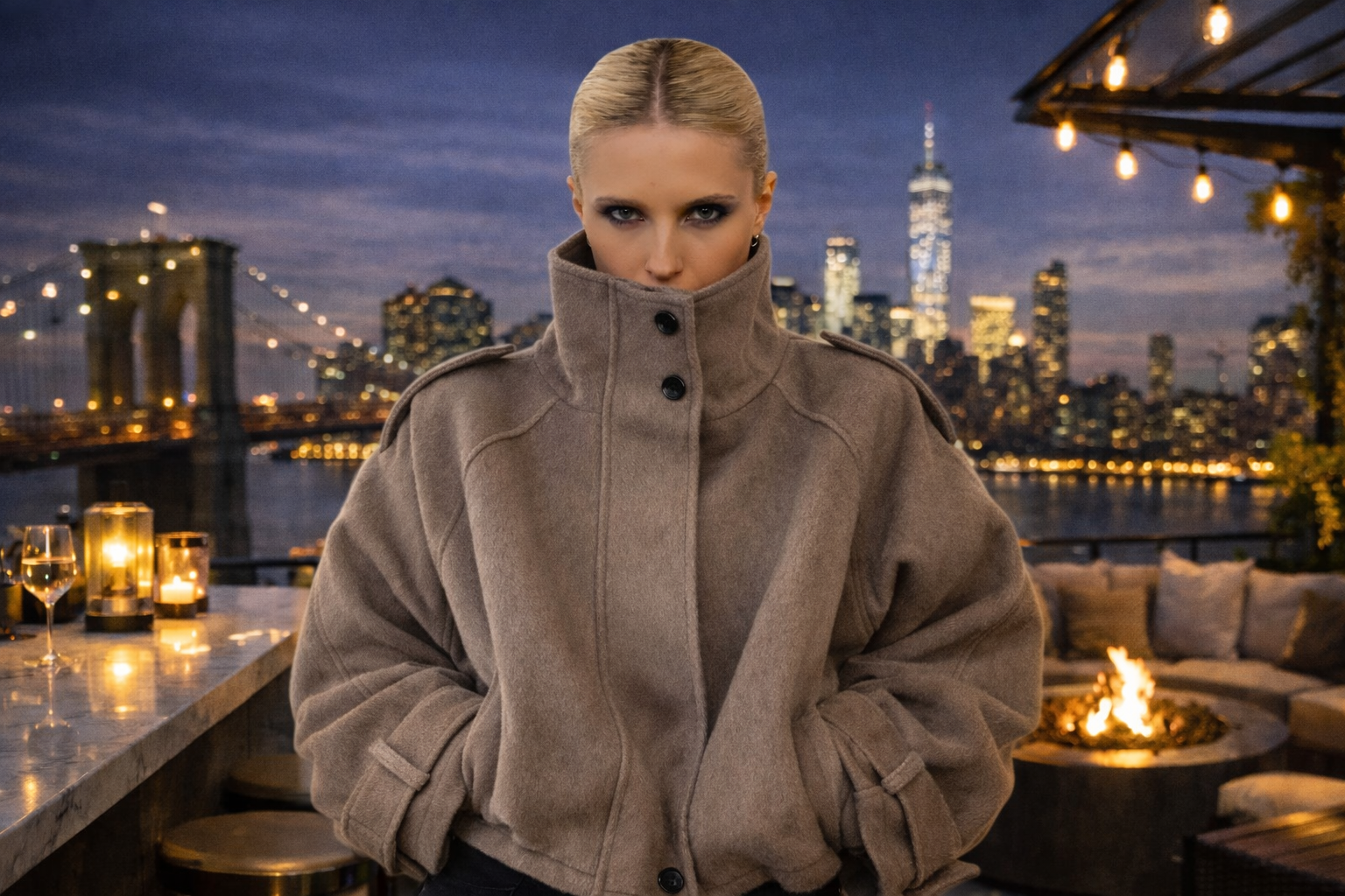 Blouson court en laine pour femme, fermeture zippée