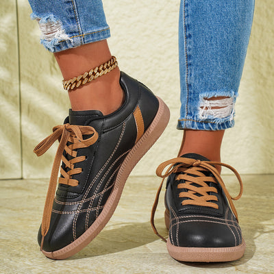 Baskets rétro à lacets pour femme, mode décontractée à semelle épaisse, bout rond et enfilage pratique
