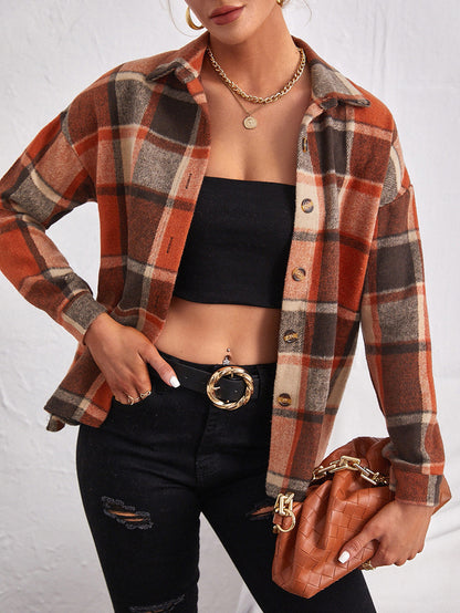 Cardigan à Revers, Boutonnage Simple, en Laine à Carreaux – Élégance et Style Tendance