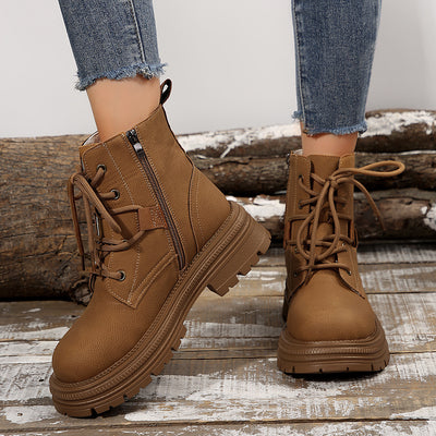 Bottes à lacets à talons carrés de cheville pour femmes automne hiver