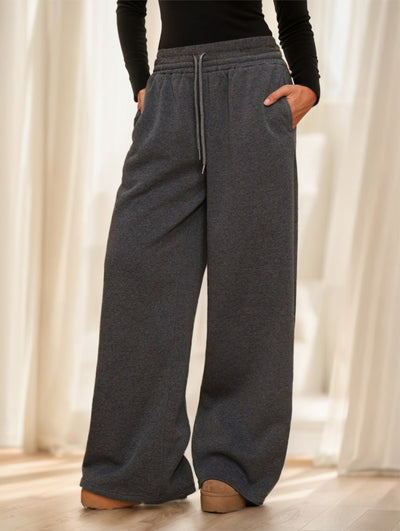 Pantalon décontracté doublé chaud à taille élastique et jambes larges.