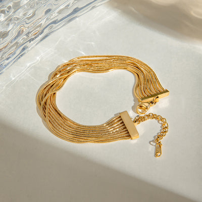 Bracelet personnalisé à cinq et huit couches en acier inoxydable en or 18 carats tissé à la main