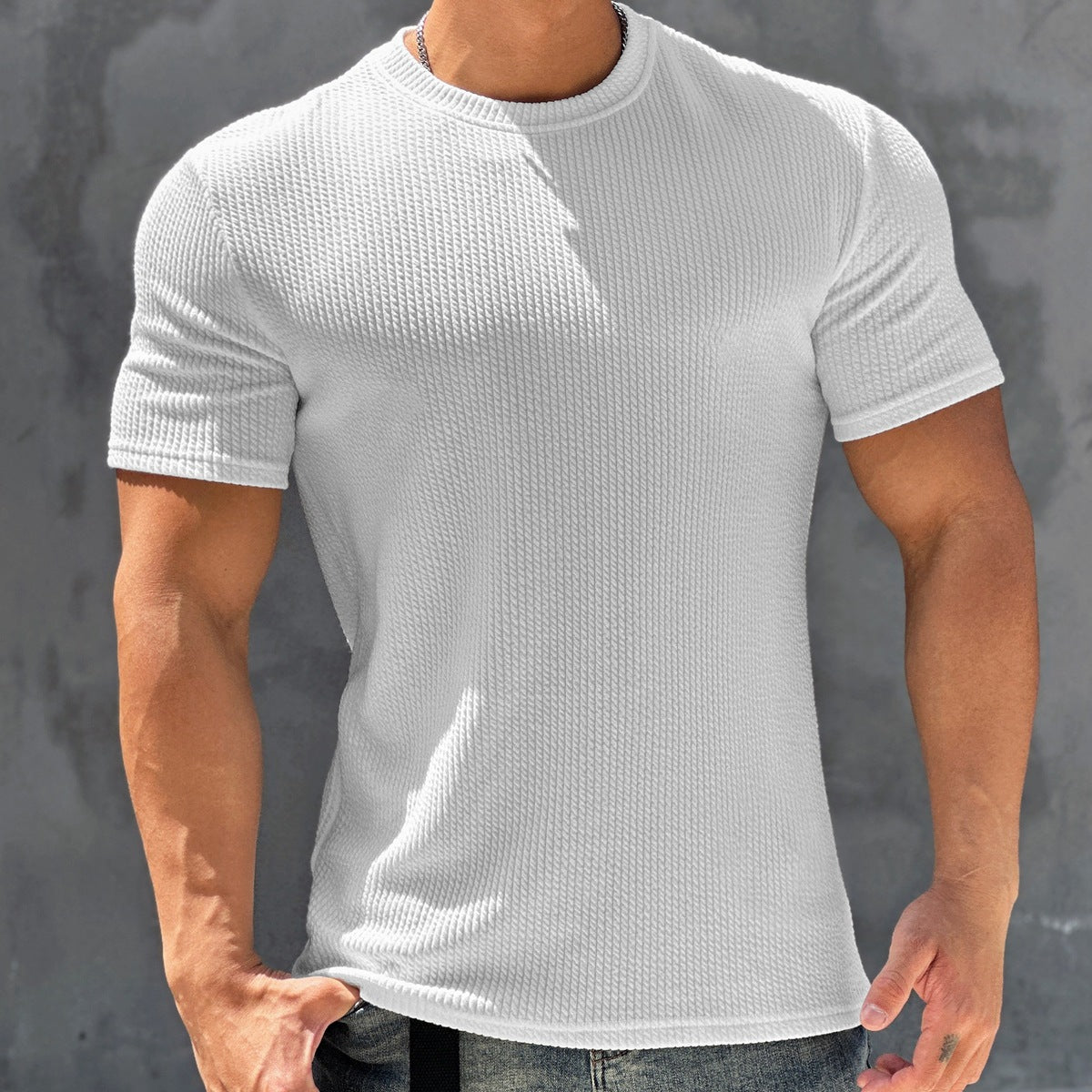 T-shirt à manches courtes pour hommes, sport et fitness, séchage rapide texturé