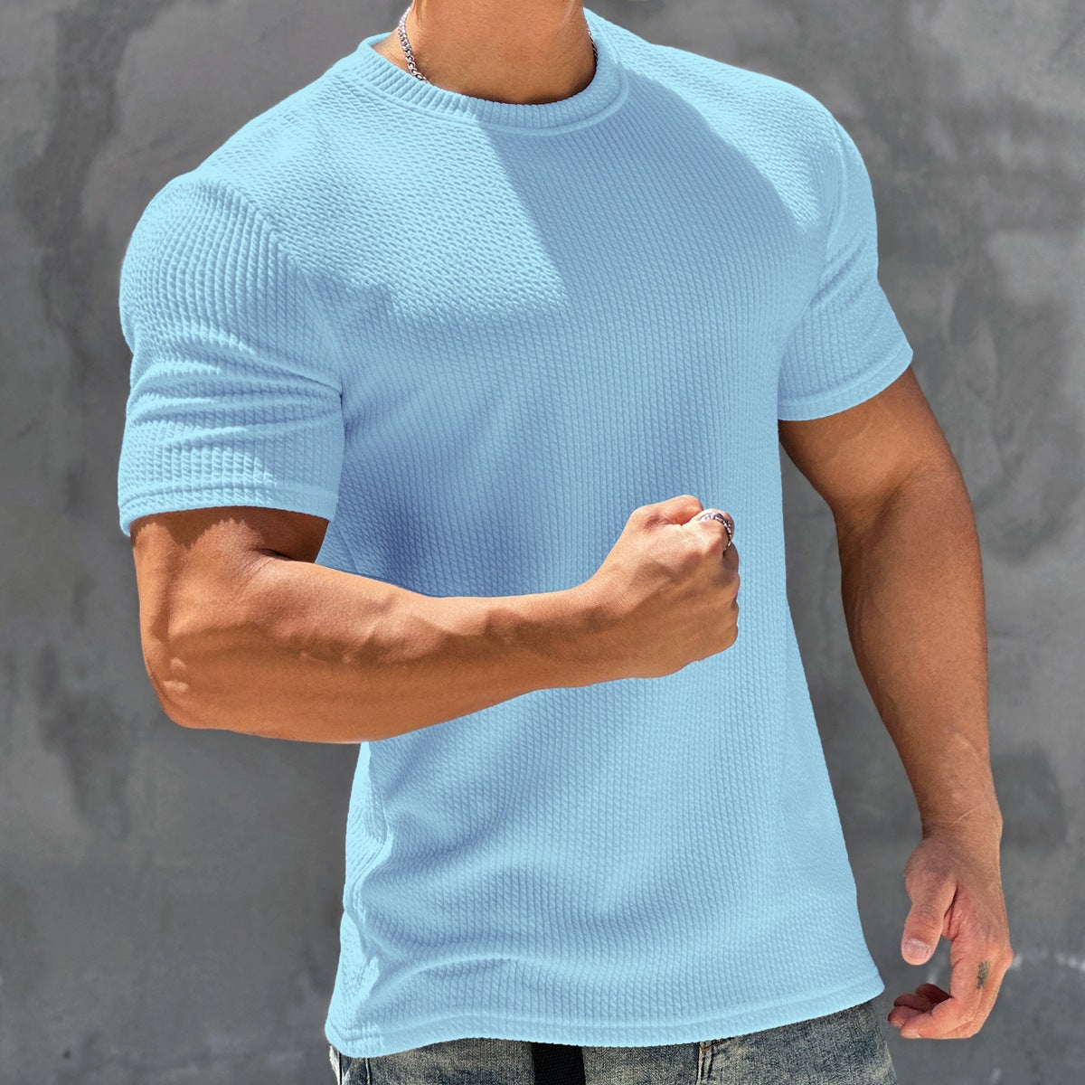 T-shirt à manches courtes pour hommes, sport et fitness, séchage rapide texturé