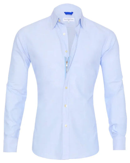 Chemise à fermeture éclair à manches longues avec boutons, hauts à revers de mode pour hommes