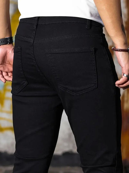 Pantalon homme rétro lavage fermeture éclair jean extensible décontracté coupe ajustée