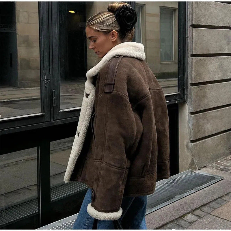 Manteau chaud épais en laine d'agneau pour femme, automne et hiver