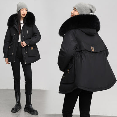 Manteau épais en coton doublé polaire, coupe parka amincissante, style transfrontalier.