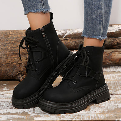 Bottes à lacets à talons carrés de cheville pour femmes automne hiver