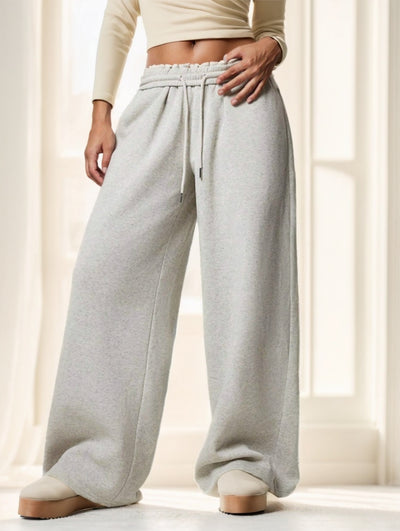 Pantalon décontracté doublé chaud à taille élastique et jambes larges.