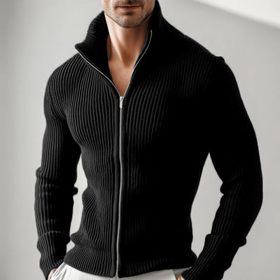 Gilet cardigan homme en maille, col roulé, zippé.