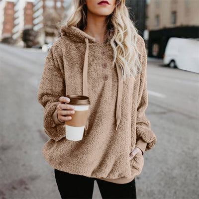 Sweat à capuche de couleur unie à capuche à manches longues pour femmes