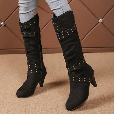 Bottes à talons hauts tendance avec lanières croisées, chaussures décontractées pour femmes avec fermeture éclair pratique.