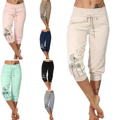 Pantalon court décontracté imprimé à la mode, ample, taille haute, à lacets