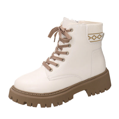 Bottes Martin pour femme doublées en polaire, style britannique