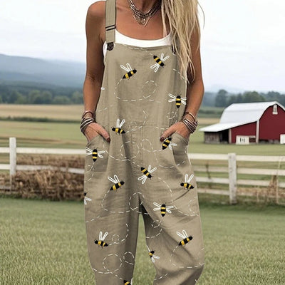 Salopette d'été décontractée pour femme à imprimé 3D et boutons