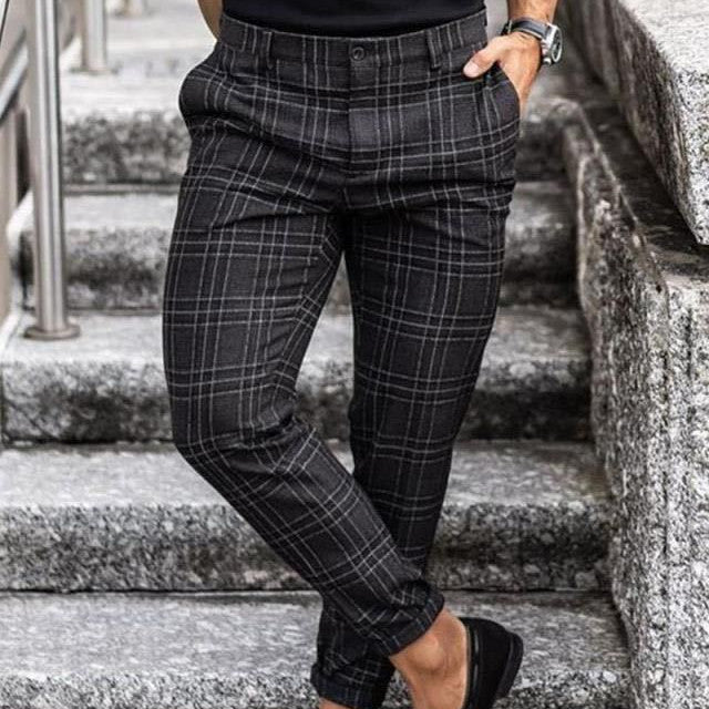 Pantalon homme décontracté à carreaux, coupe ample et légère