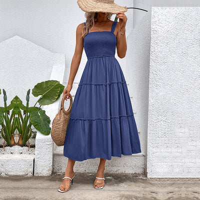 Robe d'été à bretelles de couleur unie