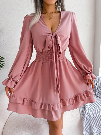Robe évasée à taille ajustable avec volants – Inspiration européenne et américaine