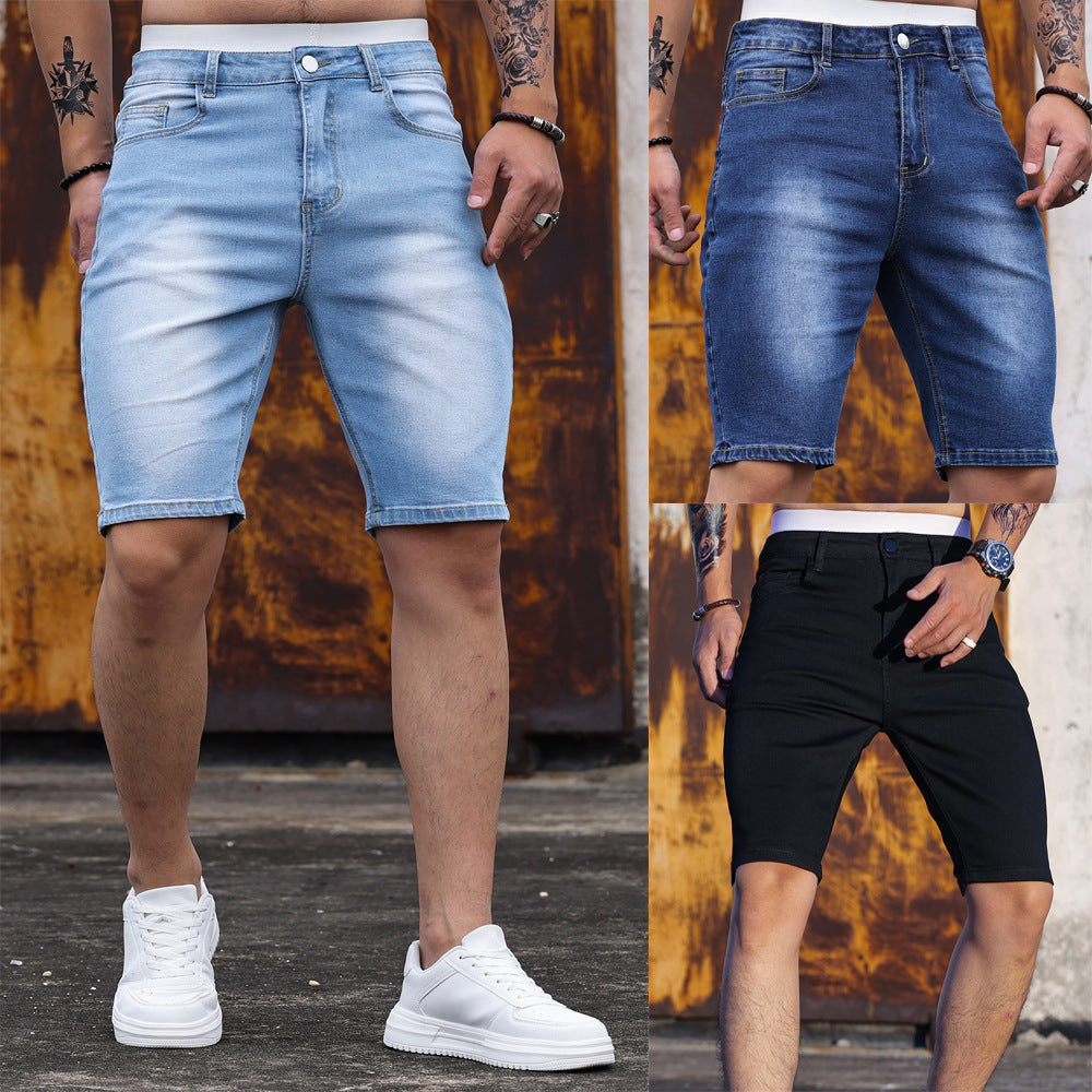 Short en jean moulant stretch tricolore pour homme