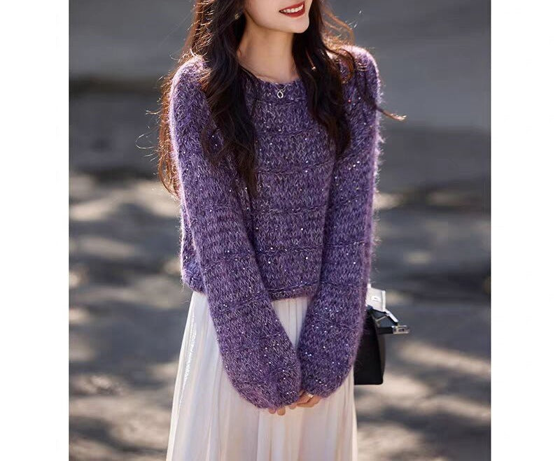 Pull Court à Sequins – Maille Brillante et Élégante