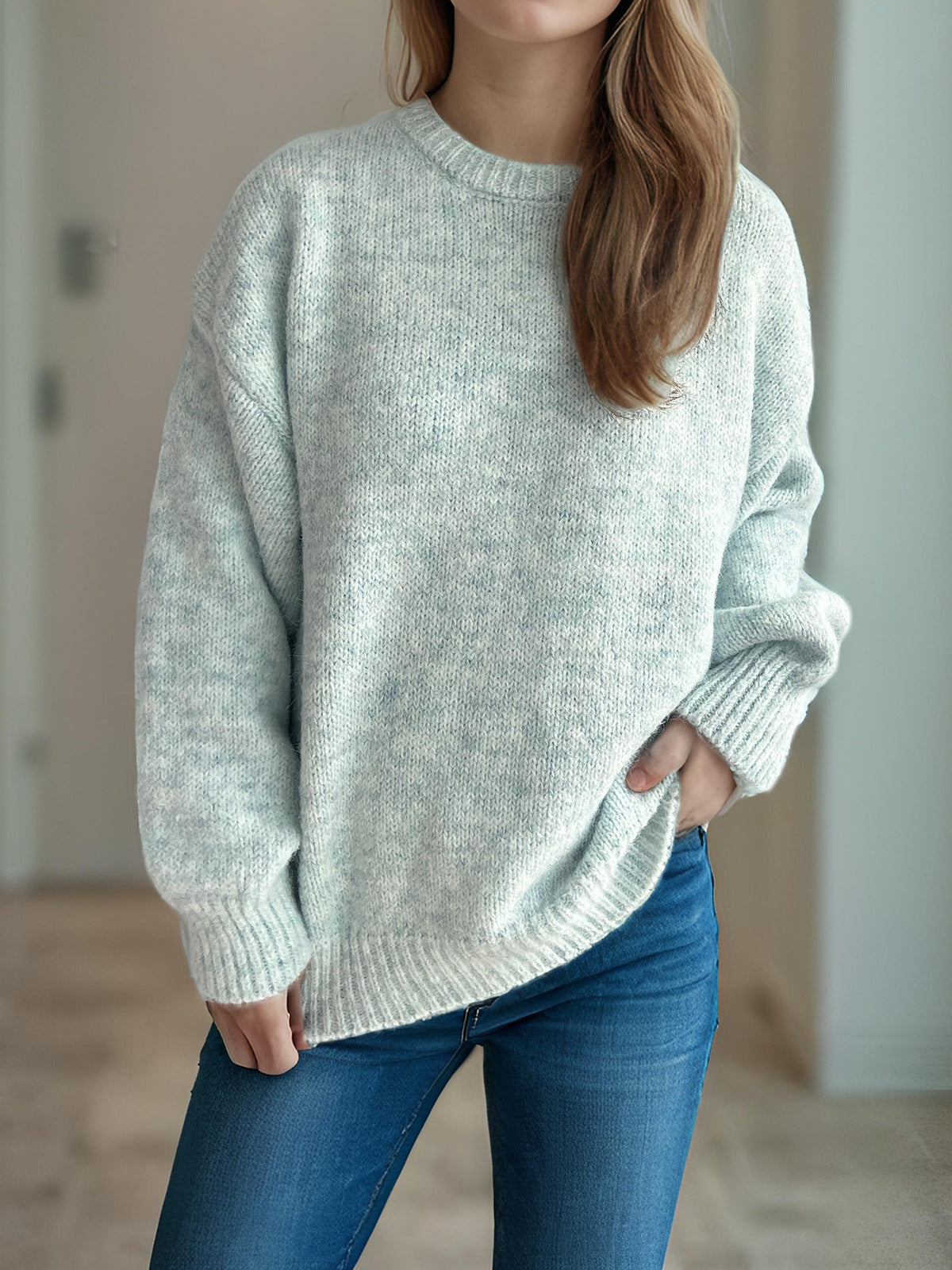 Pull femme ample à encolure ronde pour l’automne et l’hiver
