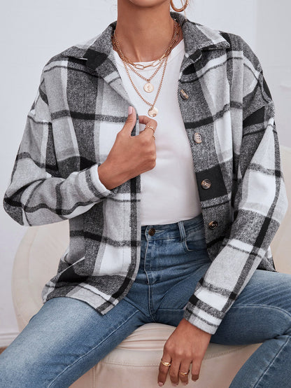 Cardigan à Revers, Boutonnage Simple, en Laine à Carreaux – Élégance et Style Tendance