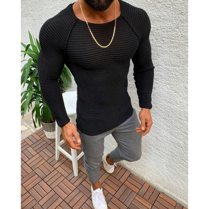 Pull à col rond pour hommes, tricot, couleur unie, décontracté